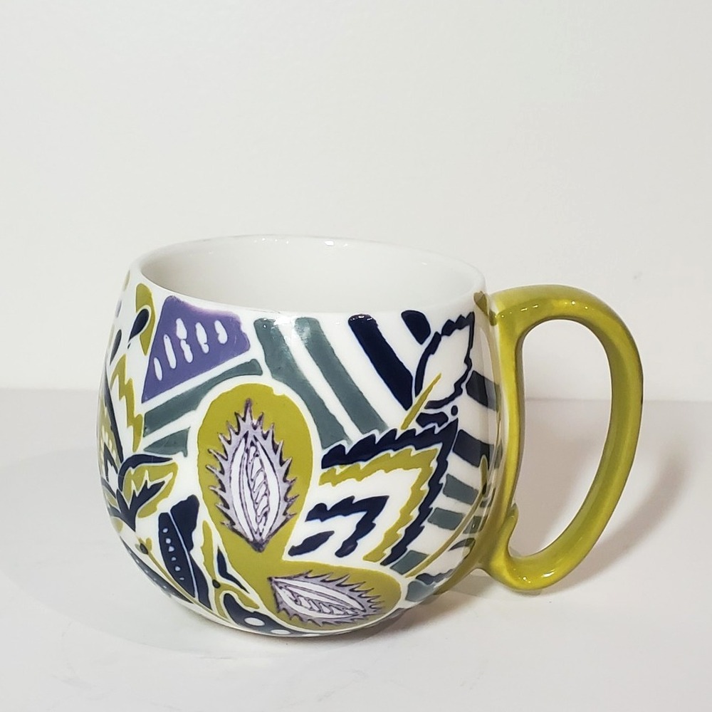 Anthropologie Orchid Pavilion Moss Green Floral Coffee Tea Mug